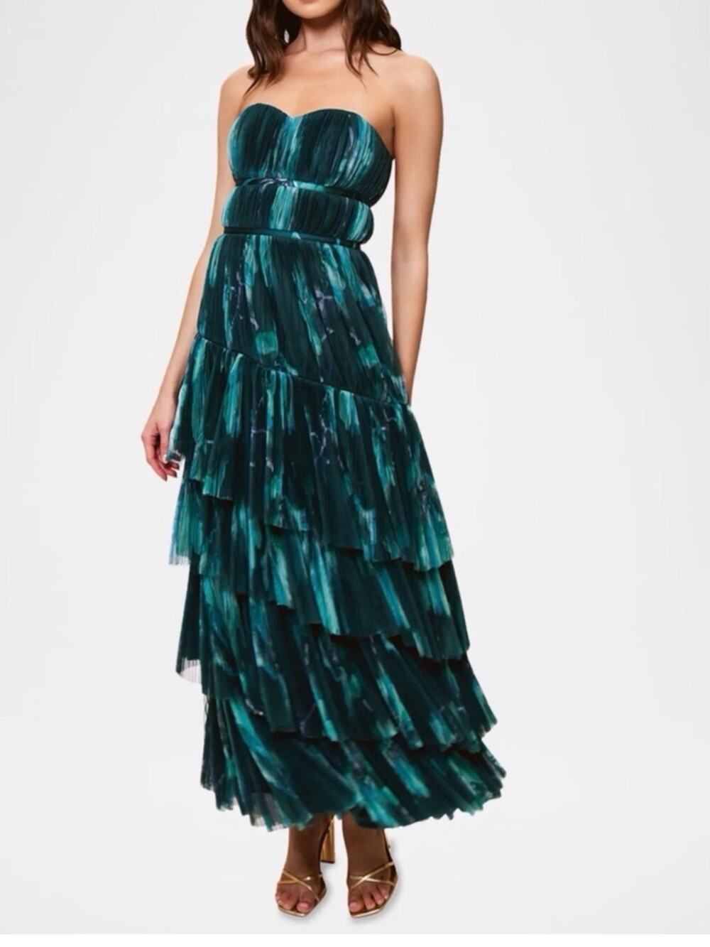 Hutch Lanza Strapless Teal Tiered Tulle Evening Dress NWT Size 14 MSRP $415